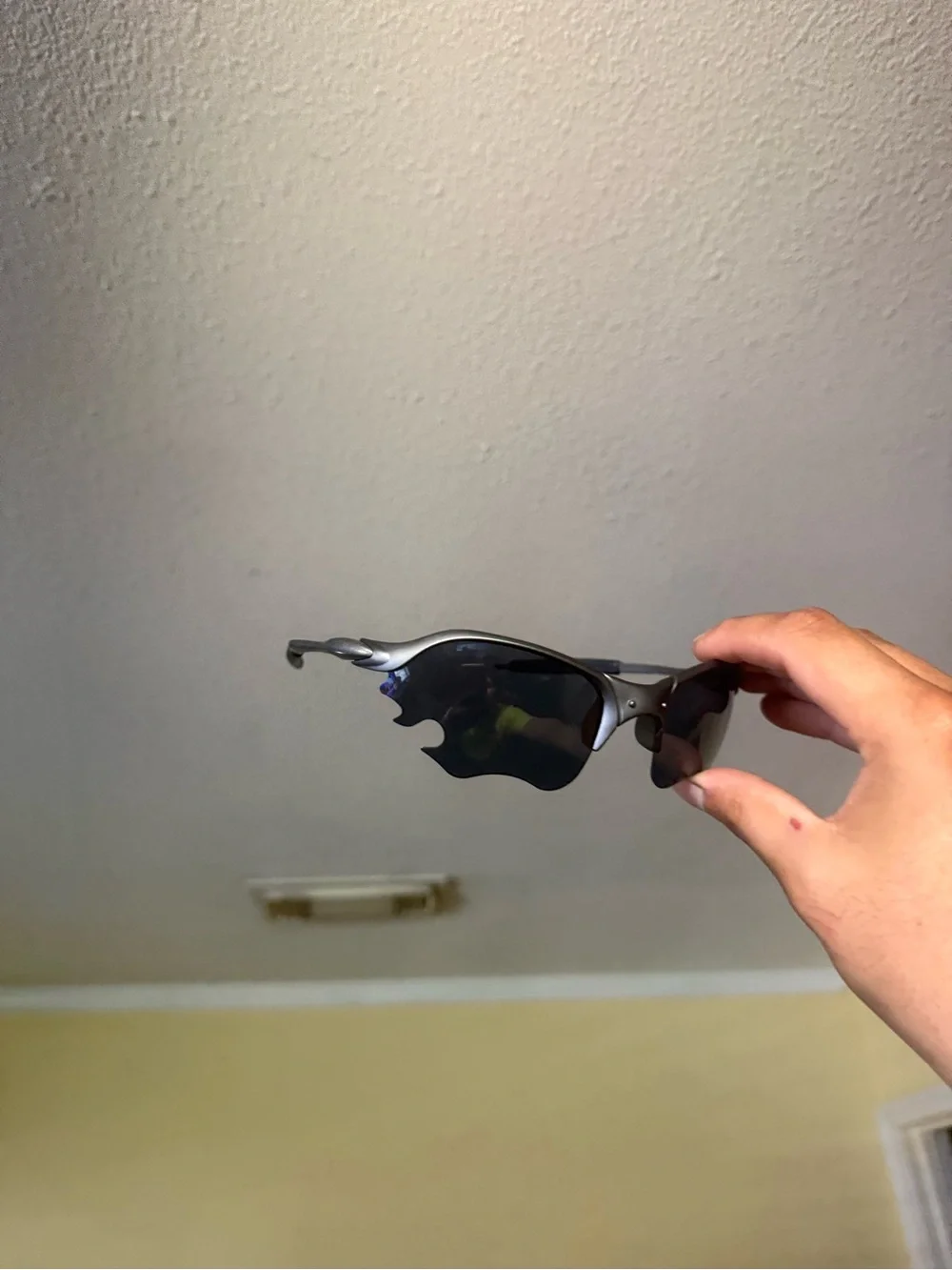 Oakley Black and Silver Rimless Shield Sunglasses oaks